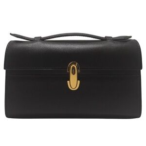 Savette Black Leather Symmetry Top Handle Clutch Bag‎